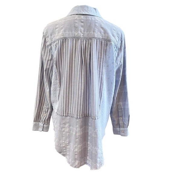 Sundance Top Size XS Blue Patchwork Stripe Long Sleeve Button Down High Low Hem - Picture 6 of 10